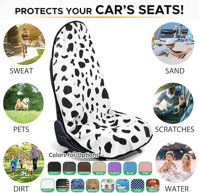 Waterproof Sweating Car Seat Cover for Post Gym Workout, Running, Swimming, Beach and Hiking, Universal Fit Non-Slip Bucket Seat Protector for Cars SUV Trucks, Machine Washable (1pcs-Cow)
