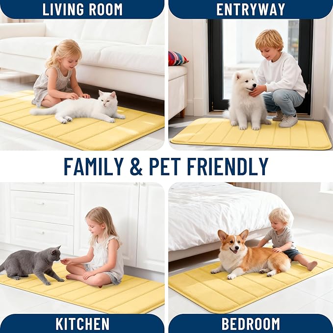 OLANLY Memory Foam Toilet Rugs U Shaped 24x20, Super Soft Absorbent Contour Bath Rugs, Quick Dry, Machine Washable Toilet Mat, Bathmat Floor Carpet, Bathroom Home Decor Accessories, Yellow