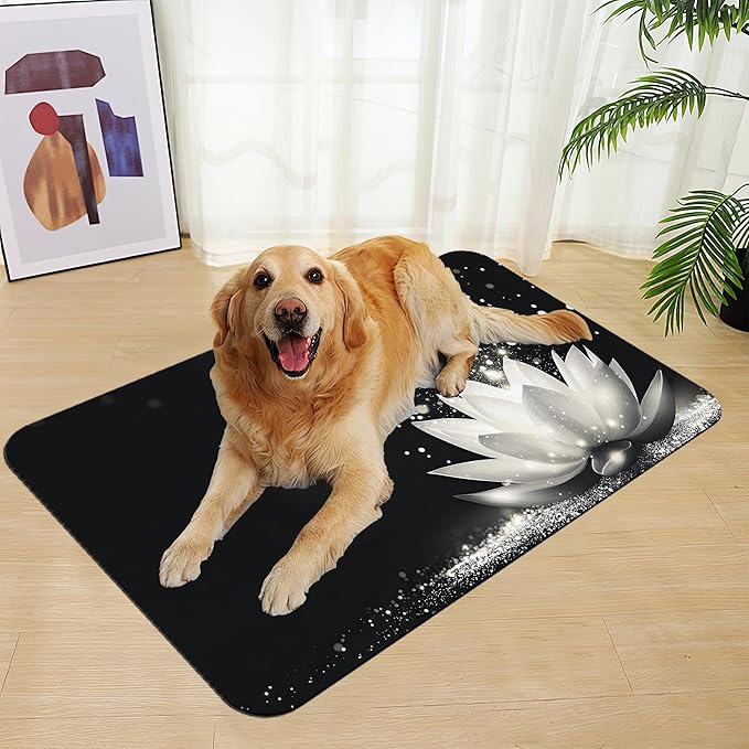 Magic White Lotus Pet Feeding Mat–Quick Dry Absorbent Dog Cat Food Mat, Non Slip Waterproof Bowl Placemat for Messy Eaters, Pet Accessories for Floors 12"x20"