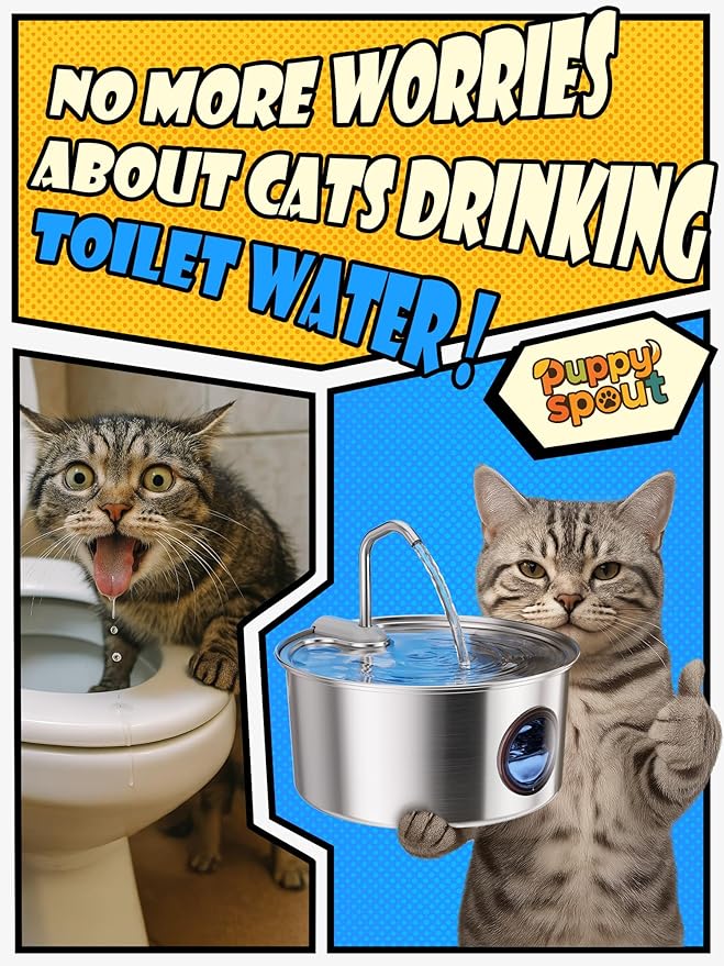 Cat Water Fountain Stainless Steel - 108oz/3.2L Automatic Cat Water Fountain for Drinking with 10PCS Filters, Metal Pet Water Fountain Water Dispenser for Cats, Puppy, Multiple Pets