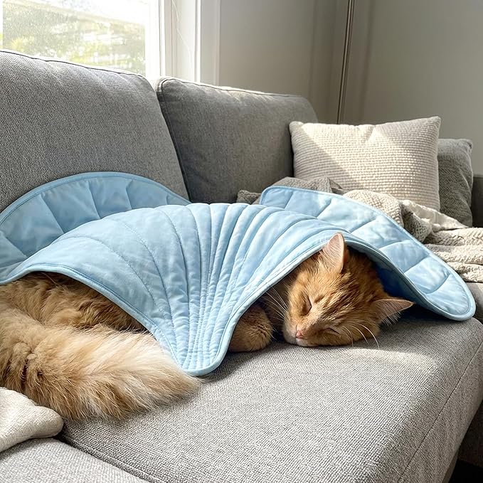 PetAmi Dog Cooling Mat, Ginkgo Leaf Shape, Reversible Cooling Nylon Blanket Soft Fleece Pet Pad for Dogs Cats, Summer All Season Use Q-Max>0.3, Small 35x40 in, Light Blue