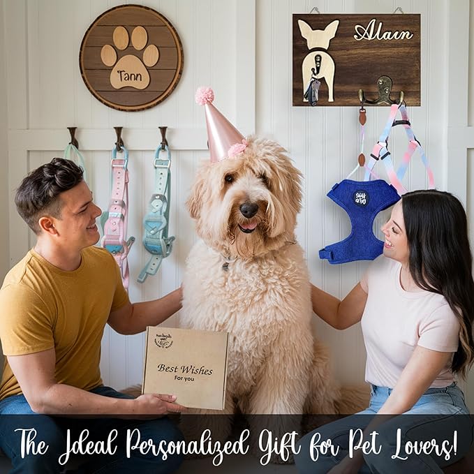 VINARTSVN Personalized Dog Leash Holder, Dog Butt Harness Wall Hanger Organizer with Name, Hooks for Leashes, Keys, Collars, Funny Leash Rack Wall Mount for Entryway, Gift for Pet Lovers, Home Décor