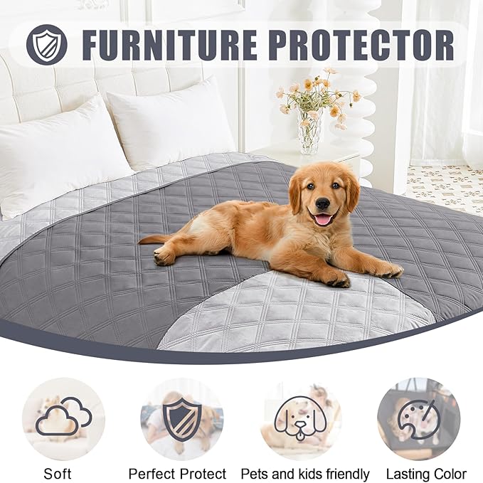Smiry Waterproof Dog Bed Cover Blanket 68x82, Soft Reversible Pet Blanket, Washable Leakproof Cats Dogs Couch Cover for Sofa, Couch, Furniture, Lattice, Grey/Light Grey