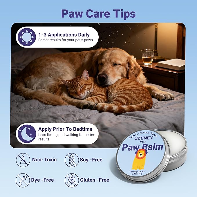 Lick-Safe Dog Paw Balm & Nose Balm, 2.1 oz | Natural Dog Balm with Coconut Oil for Dry Nose, Cracked Paws | Cat Paw Wax and Moisturizer, Nose Butter, Snout Soother | Winter Protection