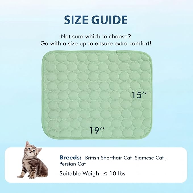 MICROCOSMOS Summer Cooling Mat & Sleeping Pad- Water Absorption Top, Materials Safe, Easy Carry, EZ Clean. Keep Cooling for Pets, Kids and Adults.(Green, 19" x15")