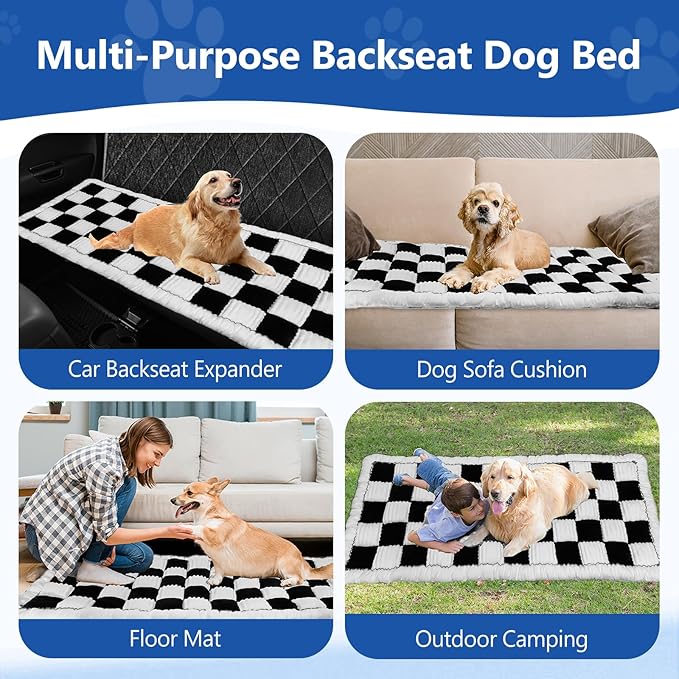 Thickened Dog Bed for Car Back Seat, Upgraded Bottom Non-Slip, Fits Hard Bottom car seat Cover for Dogs, Premium Mixed Color, Dog Car Seat Cover(White-Black)