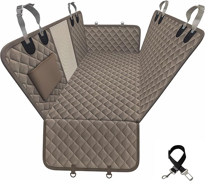 Back Seat Extender for Dogs, Hard Bottom Car Seat Cover for Dogs. Hammock Style, Large Space, Holds 420lbs, Sturdy, Waterproof for Car, SUV, Truck (Gray)