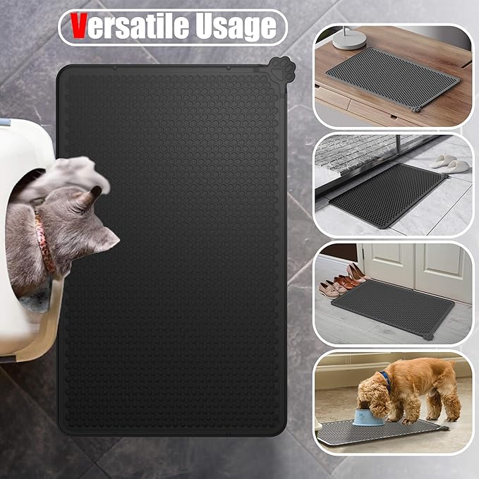 Silicone Litter Box Mat 24"x15" (Keep Floor Clean)(Easy Clean)(Anti-Crease)(Built to Last)(Non-Slip)(Double Layer Detachable)(Soft on Paws)(Claw-Proof)