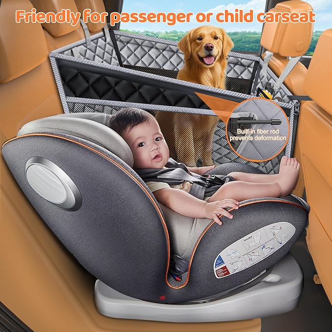 URPOWER Hard Bottom Dog Seat Cover with Mesh Window Waterproof Dog Car Seat Cover Nonslip Pet Backseat Protector for Fur & Mud, Washable Dogs Hammock for Cars Trucks and SUV