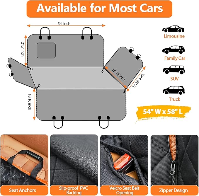 URPOWER Seat Cover for Dog 100% Waterproof Pet Seat Cover Hammock 600D Heavy Duty Scratch Proof Nonslip Durable Soft Pet Back Seat Covers for Cars Trucks and SUVs