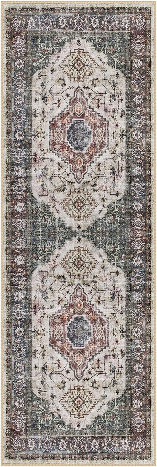 Lahome Oriental Washable Hallway Runner Rug, 2x6 Runners for Hallways Non Slip Ultra-Thin, Vintage Soft Long Carpet for Kitchen Bathroom Bedroom Laundry Room Eleanor,Brown/Grey