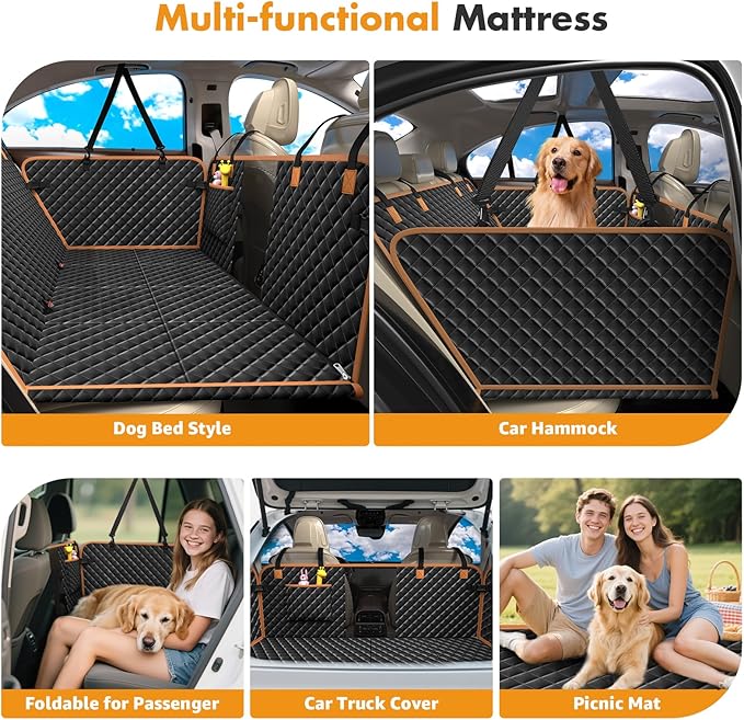 Dog Car Seat Cover for Back Seat, Backseat Extender for Dogs Hard Bottom, Car Back Seat Extender for Dogs, Dog Hammock for Cars, Black