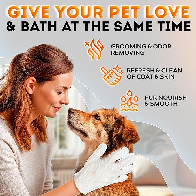 Pet Cleaning Deodorizing Glove Wipes for Dogs and Cats –Suitable for Eyes, Ears, Paws & Body–Hypoallergenic Hydrating & Nourishing–Lavender Scent–Ideal for Daily Care & Travel–18 Count (Lavanda)
