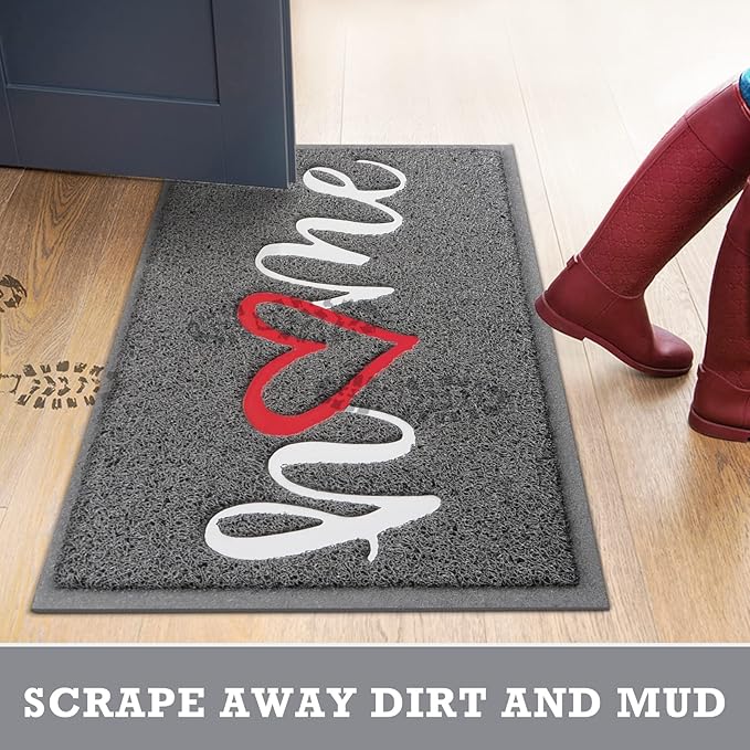 Black Door Mat Welcome Mats Home Non-Slip Doormat for Entryway Low-Profile Floor Mat for Yard, Garage, High Traffic Areas (36"x24", Grey)