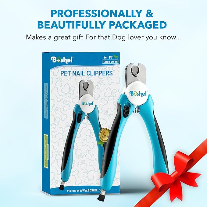 Dog Nail Clippers and Trimmer by Boshel - with Safety Guard to Avoid Over-Cutting Nails & Free Nail File - Razor Sharp Blades - Sturdy Non Slip Handles - for Safe, Professional at Home Grooming