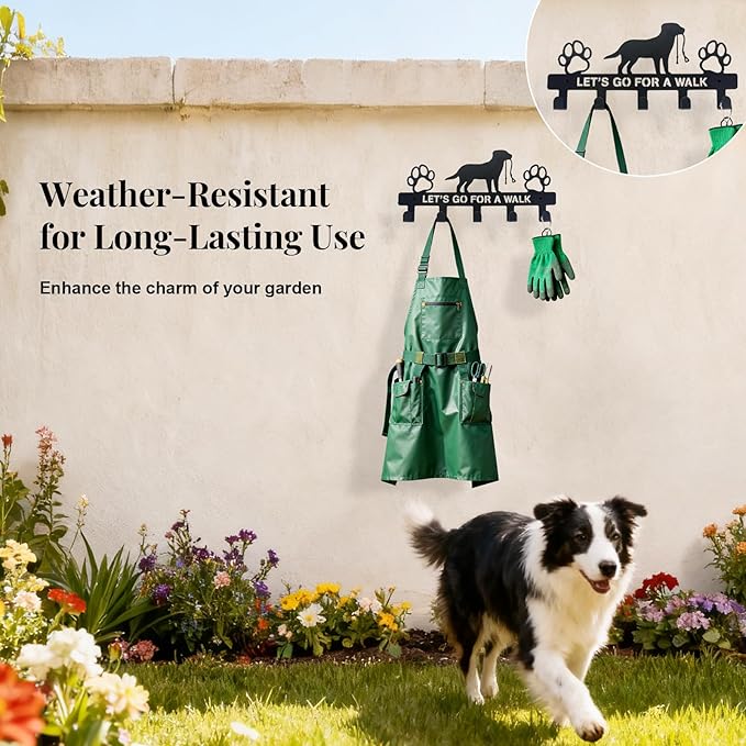 5-Hook Heavy Duty Dog Leash Holder for Wall, Metal Rust Proof Pet Leash Organizer & Key Holder, Screw Mount No Adhesive Hanger for Leashes, Keys, Collars - Entryway, Garage, Mudroom Storage