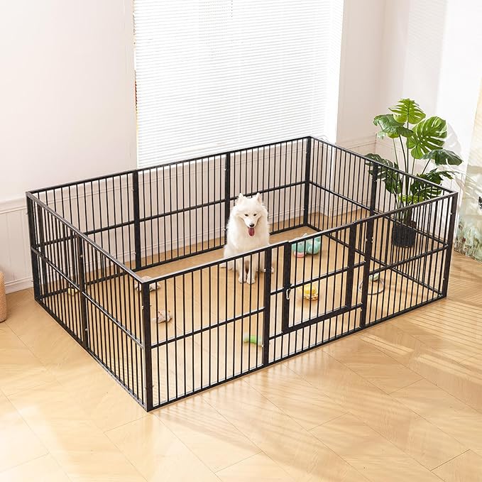 Dog Playpen - 32" Height Dog Pen, Heavy Duty Puppy Pen with Door, Safe & Sturdy, Easy Assemble for Indoor/Outdoor Pet Playpen (10 Panels with Door, Grey)