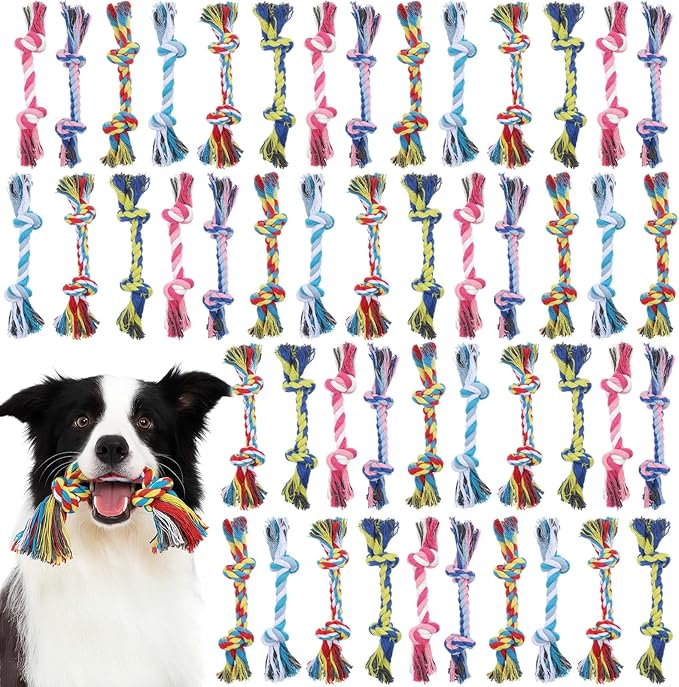 48 PCS Puppy Chew Toy Dog Rope Toys Cotton Knot Teething Toy Tug of War Dog Interactive Toys Multi Color for Small and Medium Dogs Newborn Pet Boredom Teeth Cleaning