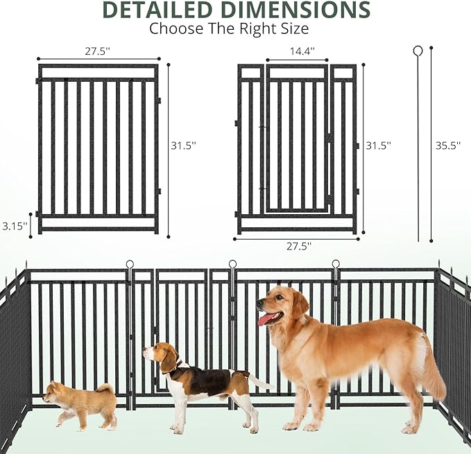 Dog Fence Outdoor Indoor, 32" Inch Height 40 Panels Dog Playpen for Large/Medium/Small Dogs Metal Dog Pen for Yard Camping and RV | Black-Silver