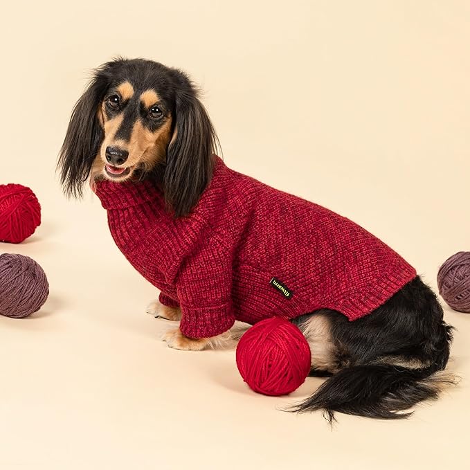 Fitwarm Knitted Turtleneck Dog Sweater, Thermal Dog Winter Clothes for Small Dogs Boy Girl, Holiday Pet Outfit, Heather Dark Red, Small