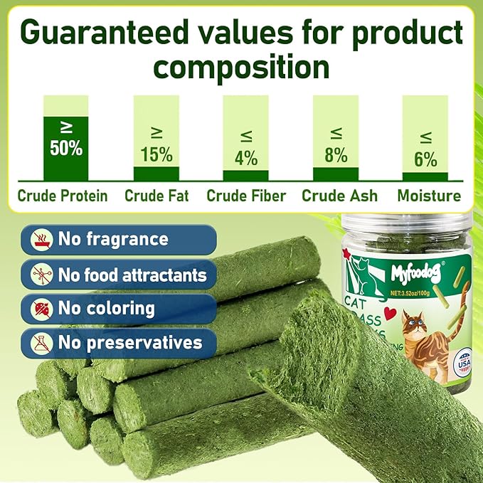 Freezed Drying Cat Grass Stick, Cat Grass Teething Sticks Snacks for Cats, Edible Dry Cats Treats for Teeth Cleaning and Hairball Removal, Made in USA