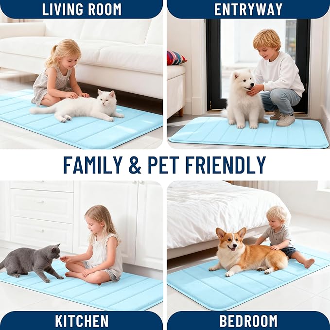 OLANLY Memory Foam Long Bathroom Rugs Runner 47x20, Super Soft Absorbent Bath Mat, Quick Dry, Machine Washable Shower Floor Rugs, Bathmat Carpet, Bathroom Home Decor Accessories, Sky Blue
