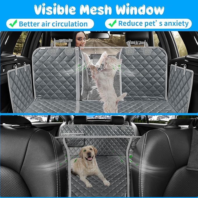 URPOWER 6-in-1 Dog Car Seat Cover for Back Seat, Waterproof Dog Car Hammock with Mesh Window & Side Flap, Pet Backseat Protector for Car, SUV, Truck