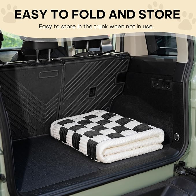 Npetrsnug Backseat Pet Bed Mat, Non-Slip Plaid Dog Bed for Car Back Seat, Flannel Backseat Dog Bed, Fit for Backseat Extenders and Trucks SUVs (Black&White, 24.8x54 inch)