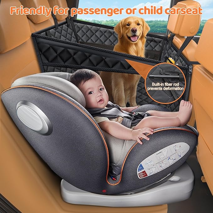 URPOWER Hard Bottom Dog Car Seat for Large Medium Dogs, Dog Back Seat Extender with 3-Sided Hard Boards, Waterproof Pet Backseat Cover Dogs Hammock for Cars, Trucks and SUVs, Holds up to 200 lbs