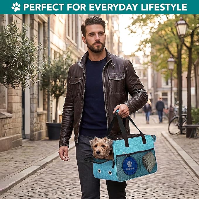 PetAmi Dog Purse Carrier for Small Dogs, Airline Approved Soft Sided Pet Carrier with Pockets, Ventilated Dog Carrying Bag for Puppy Cat, Dog Travel Supplies Bag, Sherpa Bed, Max 12 lbs, Teal Blue