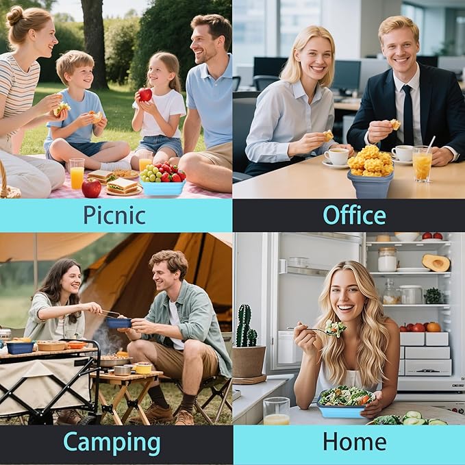 Collapsible Silicone Food Storage Containers with Lids, Collapsible Food Storage Containers, Camping Dishes,4 Pack Foldable Lunch Box for Leftovers, Meals, Snacks, Sky Blue