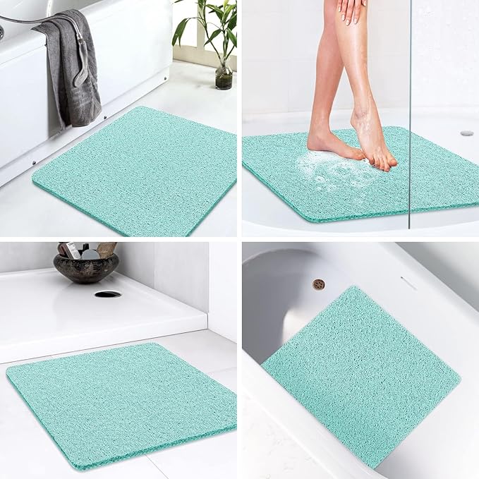 LuxStep Shower Mat Bathtub Mat,24x24 inch, Non-Slip Bath Mat with Drain, Quick Drying PVC Loofah Bathmat for Tub,Shower,Bathroom (Phthalate Free,Green)