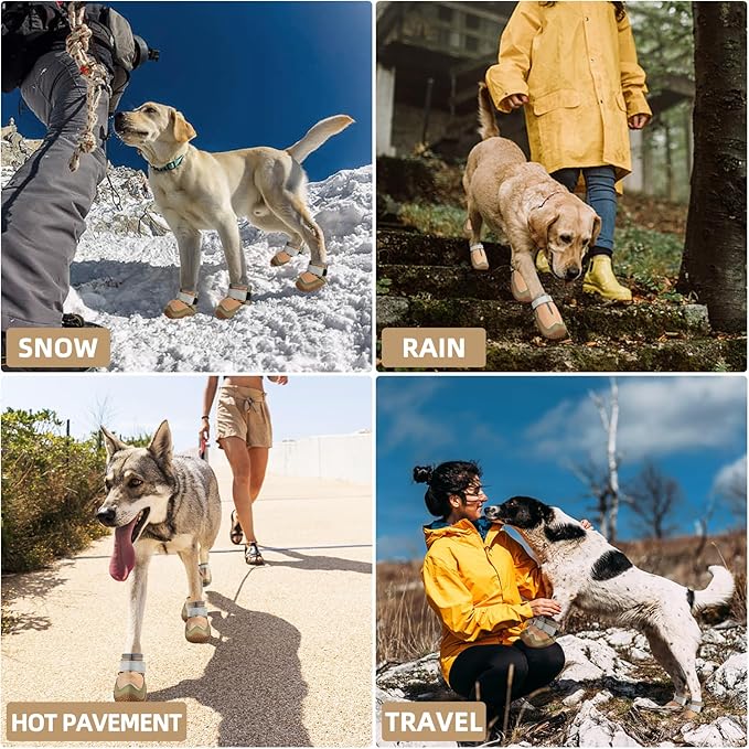 Hcpet Dog Boots for Large Dogs, Dog Shoes for Hot Pavement Winter Snow, Paw Protector Dog Booties Designed for Comfort and Breathability, Outdoor Booties for Small Medium Dogs for Hiking Brown Size 2