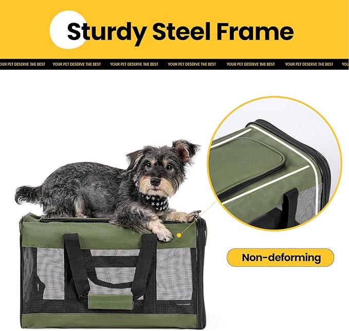 Conlun Dog Carrier Soft Sided, Large Cat Carrier with Inner Safety Leash, Pet Transport Carrier for Large Cats and Medium Dogs up to 20 Lbs, Collapsible Travel Puppy Carrier Bag -Green L