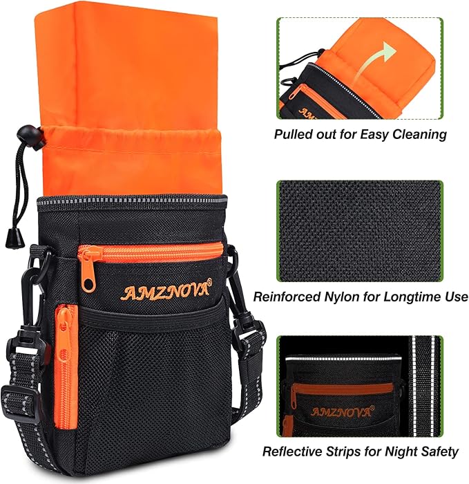 AMZNOVA Dog Treat Bag Treatkit Dog Treat Pouch, Waist Clip On Crossbody Fanny Pack for Pet, Training Pouch with Shoulder Strap & Waist Belt for Walking & Training, 6Cups, Black