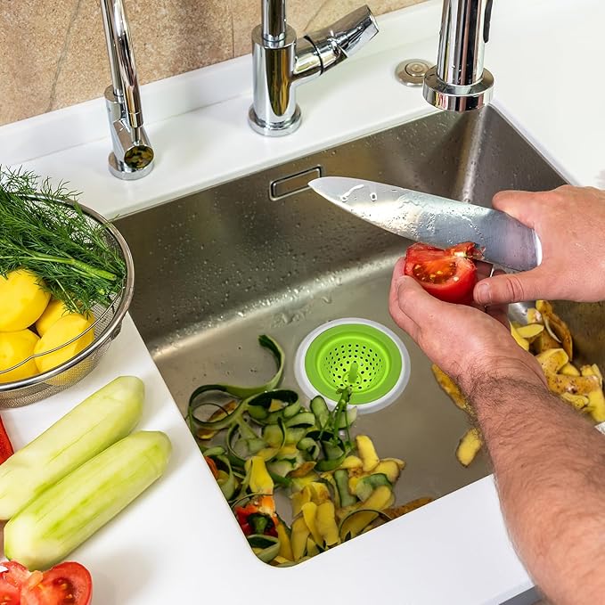 uxcell Silicone Sink Strainer, 2Pcs Kitchen Sink Drain Strainer Stopper with Detachable Stainless Steel Edge 4.4" Diameter Rim, Green