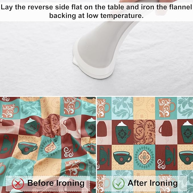 misaya Rectangle Vinyl Tablecloth, Fitted Table Cover, 100% Waterproof, Elastic Edge, Flannel Backing, Plastic Table Cloth Fit 6 Foot Folding Tables for Picnic, Outdoor (Patterned Cups, 30x72 inch)