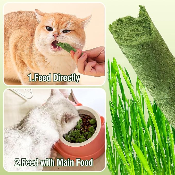 Freezed Drying Cat Grass Stick, Cat Grass Teething Sticks Snacks for Cats, Edible Dry Cats Treats for Teeth Cleaning and Hairball Removal, Made in USA
