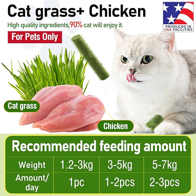 Freezed Drying Cat Grass Stick, Cat Grass Teething Sticks Snacks for Cats, Edible Dry Cats Treats for Teeth Cleaning and Hairball Removal, Made in USA