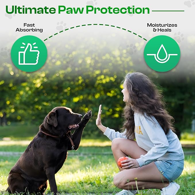 Dog Paw Balm - All Weather Paw Balm Dogs Lick Safe - Natural Argan Grape Seed Olive Oil - Protects Moisturizes Heals Dry Cracked Paws Nose Elbow - 1.69 oz