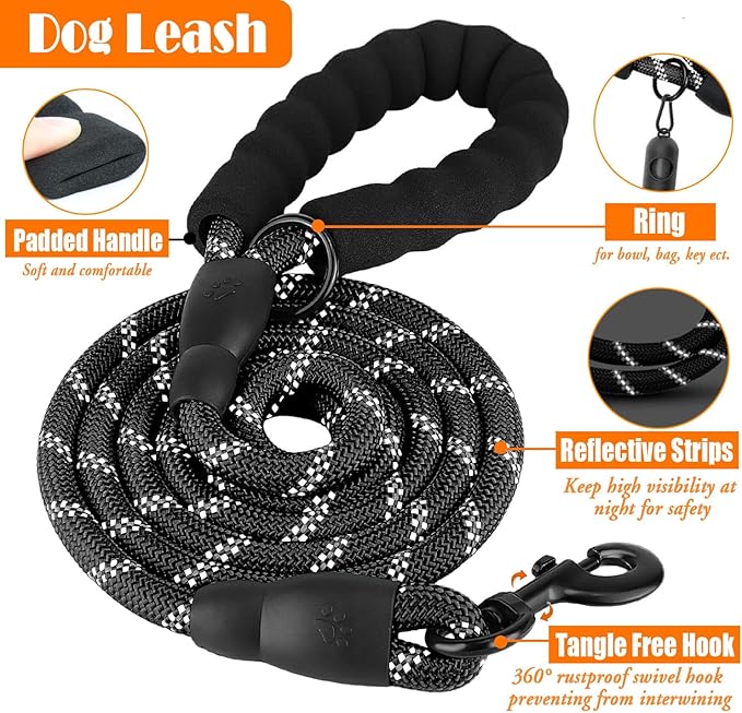 No Pull Dog Harness, Collar & Leash Set | Includes Dog Seat Belt, Collapsible Bowls & Poop Bag Dispenser. Ideal for Training, Walking, Hiking. Fits Small to Large Dogs(Black-M)