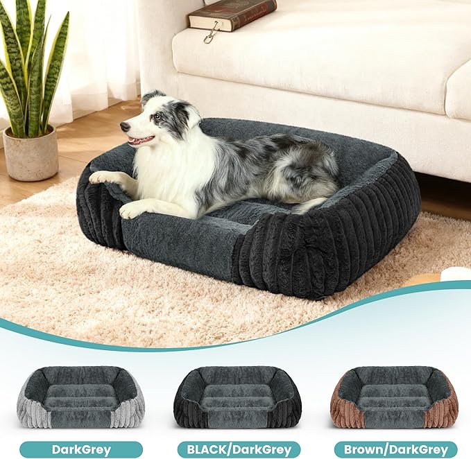 Dog Beds for Extra Large Dogs 43x35 Inch, Comfort-Sided Orthopedic XXL Dog Bed Couch with Breathable Shredded Memory Foam, Faux Rabbit Fur Pet Bed, Non-Detachable, Non-Slip, Machine Washable