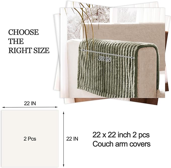 Meider 100% Waterproof Couch Arm Covers 2pcs, Fuzzy Chair Arm Covers Thick Soft Recliner Chair Armrest Protectors, Non-Slip Couch Armrest Cover Pet mats for Sofa (Sage Green, 22" x 22" 2 Pack)