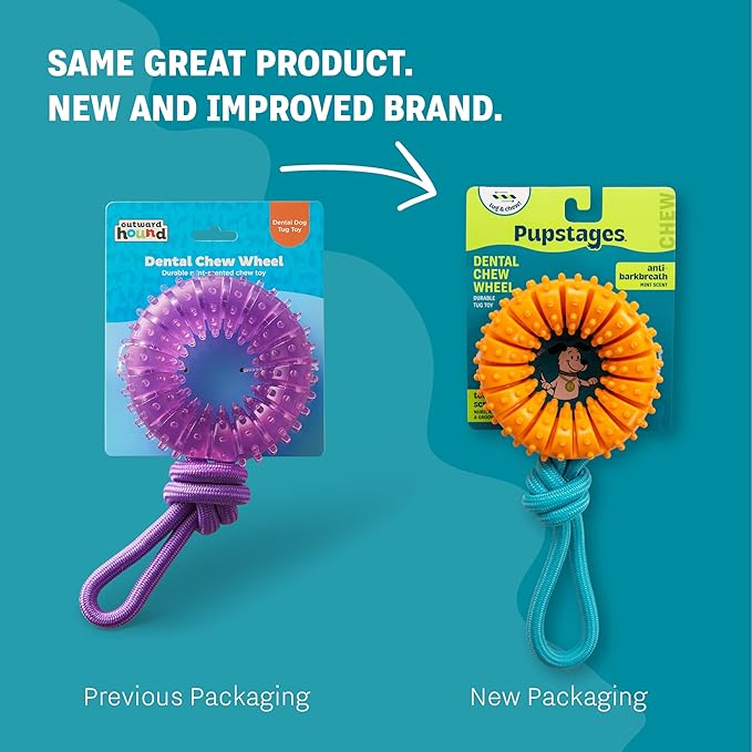 Dental Chew Wheel Dog Toy – Ring & Rope Tug, Multi-Textured, Soft on Teeth, Moderate Chewers, Mint Scented, 9"