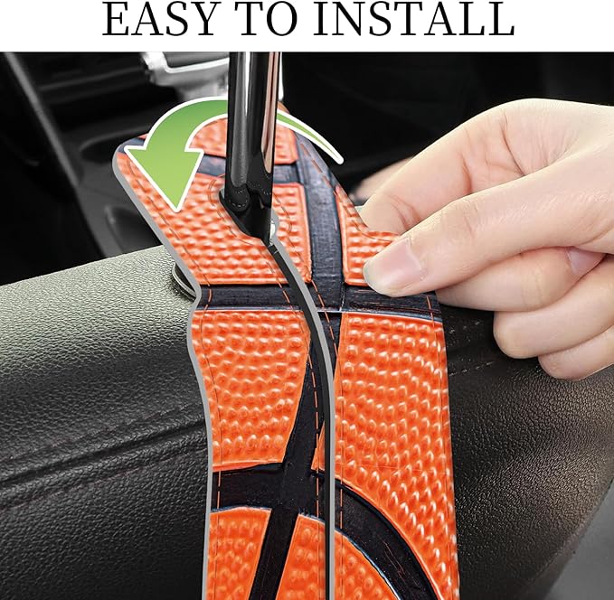 PU Leather Car Seat Hook, Storage Headrest Hanger, Cute Car Backseat Organizer, Car Hooks for Purses and Bags Basketball Texture
