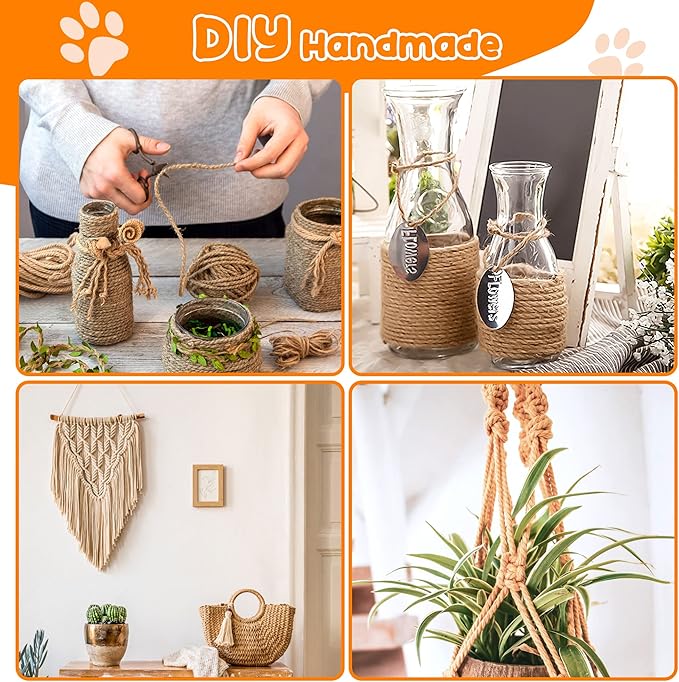 98FT/30M Cat Scratching Sisal Rope, 6mm Thick Natural Jute Rope for Scratch Posts, Cat Trees, DIY Projects, Sisal Rope for Scratcher with 2 Mouse Toys (Natural, 98ft)