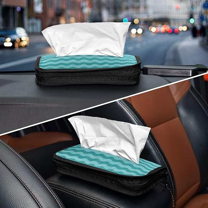 Car Tissue Holder Car Napkin Holder Car Tissue Box Dispenser Storage Case Sun Visor Mask Holder with Adjustable Straps Reusable Refillable Sea Wave