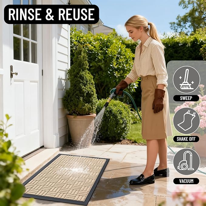 OLANLY Front Door Mat Outside Entrance 71x23, Absorbent, Heavy Duty Sturdy Natural Rubber Doormat Indoor Outdoor, Non-Slip, Stain and Fade Resistant, Low Profile Floor Mat for Entryway, Latte White