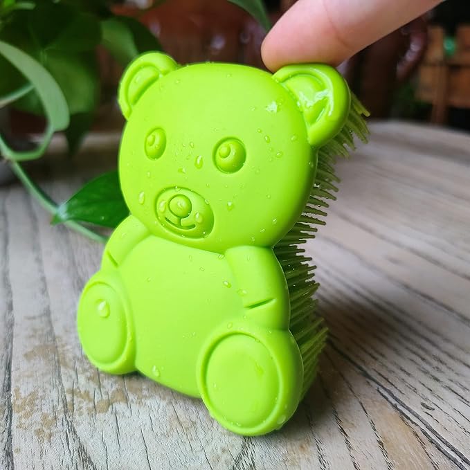 Premium Sensory Brush for Kids or Autism,Soft Silicone Body Scrubber,2 in 1 Sensory Room Occupational Therapy Fidget Brushes,Silicone Loofah,Pets Shower Brushes Bath Brush Shampoo Brush(Bear-Green)