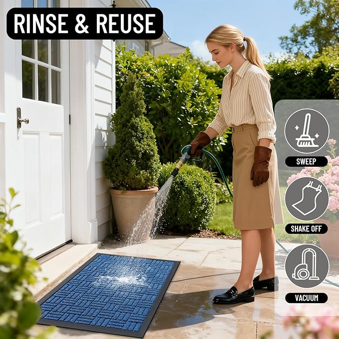 OLANLY Front Door Mat Outside Entrance 47x23, Absorbent, Heavy Duty Sturdy Natural Rubber Doormat Indoor Outdoor, Non-Slip, Stain and Fade Resistant, Low Profile Floor Mat for Entryway, Ocean Blue